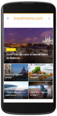 travelmemo.com Homepage auf einem Smartphone